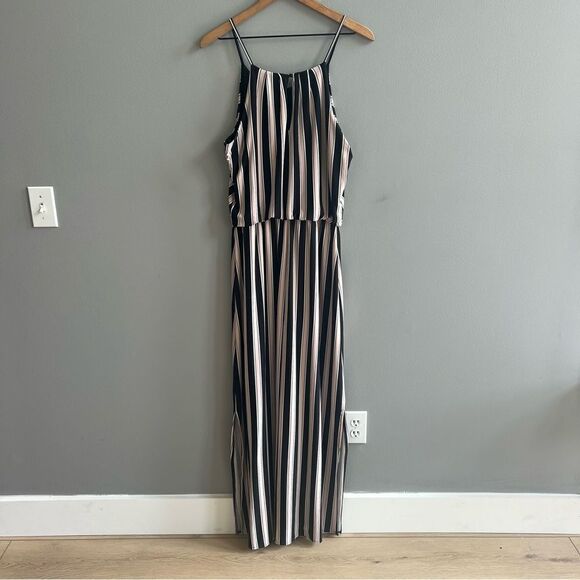 Maurices Stripe Print Maxi Dress Pink Black White Chevron Spaghetti Strap Medium - Picture 6 of 13